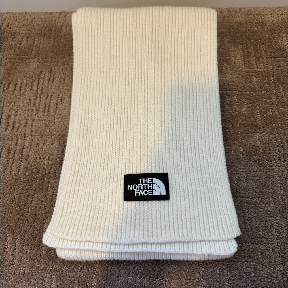 The North Face Logo Rib Knit Cream Box Scarf